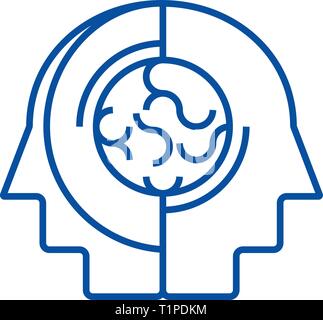 Collective opinion,thinking line icon concept. Collective opinion,thinking flat  vector symbol, sign, outline illustration. Stock Vector