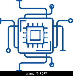 Computer processor line icon concept. Computer processor flat  vector symbol, sign, outline illustration. Stock Vector