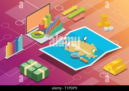 switzerland isometric business economy growth country with map and finance condition - vector Stock Vector