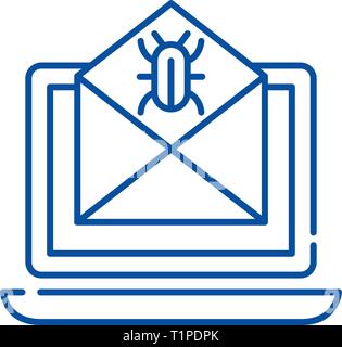 Computer virus line icon concept. Computer virus flat  vector symbol, sign, outline illustration. Stock Vector