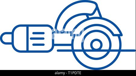Construction tools,jigsaw cutter line icon concept. Construction tools,jigsaw cutter flat  vector symbol, sign, outline illustration. Stock Vector