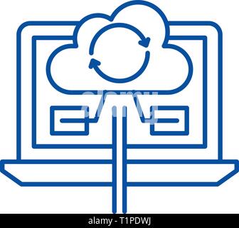 Content synchronization line icon concept. Content synchronization flat  vector symbol, sign, outline illustration. Stock Vector