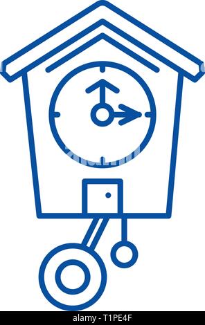 Cuckoo clock line icon concept. Cuckoo clock flat  vector symbol, sign, outline illustration. Stock Vector