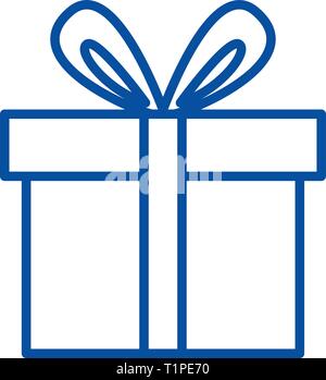 Cute gift box  line icon concept. Cute gift box  flat  vector symbol, sign, outline illustration. Stock Vector