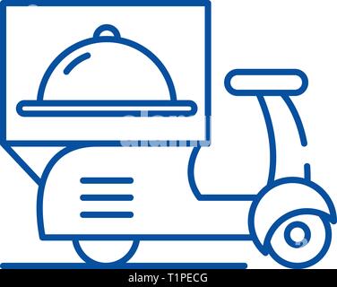 Delivery from restaurants line icon concept. Delivery from restaurants flat  vector symbol, sign, outline illustration. Stock Vector