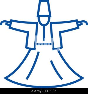 Dervish dance,islam line icon concept. Dervish dance,islam flat  vector symbol, sign, outline illustration. Stock Vector