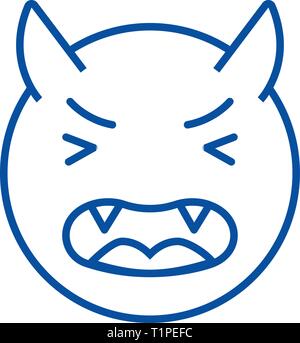 Devil emoji line icon concept. Devil emoji flat  vector symbol, sign, outline illustration. Stock Vector