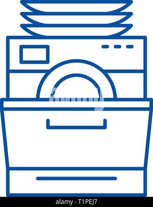 Dish washer line icon concept. Dish washer flat  vector symbol, sign, outline illustration. Stock Vector