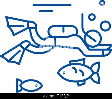 Diving line icon concept. Diving flat  vector symbol, sign, outline illustration. Stock Vector