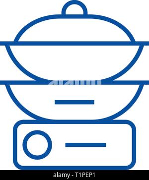 Double boiler line icon concept. Double boiler flat  vector symbol, sign, outline illustration. Stock Vector