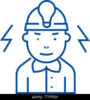 Electrician line icon concept. Electrician flat  vector symbol, sign, outline illustration. Stock Vector