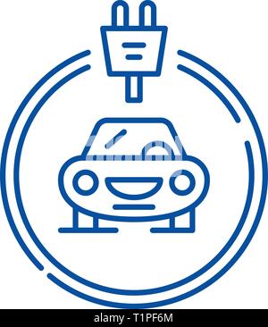 Electrics cars line icon concept. Electrics cars flat  vector symbol, sign, outline illustration. Stock Vector