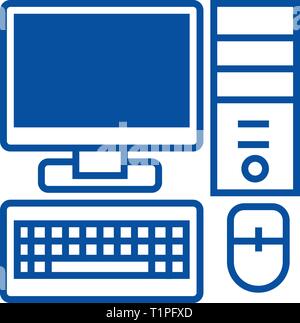 Personal computer,monitor keyboard  line icon concept. Personal computer,monitor keyboard  flat  vector symbol, sign, outline illustration. Stock Vector