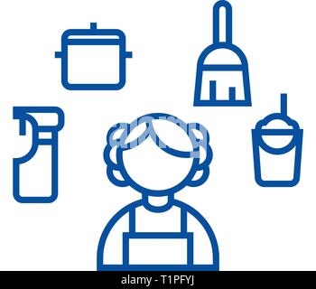 Personal maid,houskeeping  line icon concept. Personal maid,houskeeping  flat  vector symbol, sign, outline illustration. Stock Vector