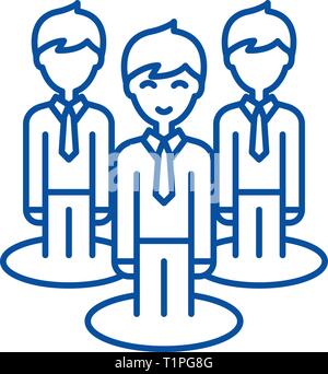 Remote office team line icon concept. Remote office team flat  vector symbol, sign, outline illustration. Stock Vector