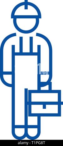 Repair man line icon concept. Repair man flat  vector symbol, sign, outline illustration. Stock Vector