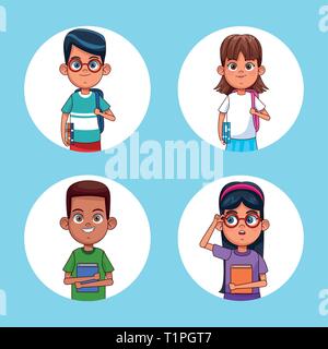 Kids reading books cartoons Stock Vector