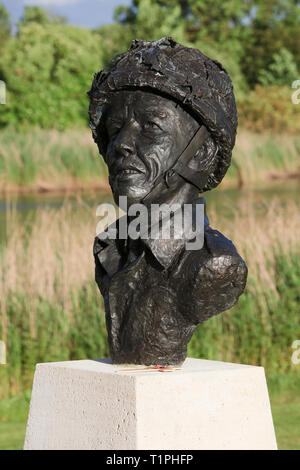 Monument to Major John Howard who led a glider-borne assault on Pegasus Bridge and Horsa Bridge on D-Day (June 6, 1944) in Normandy, France Stock Photo