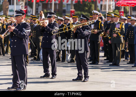 Izmir, Turkey - October 29, 2018: Military band playing Republic Day of Turkey. Alsancak Izmir Turkey. Stock Photo