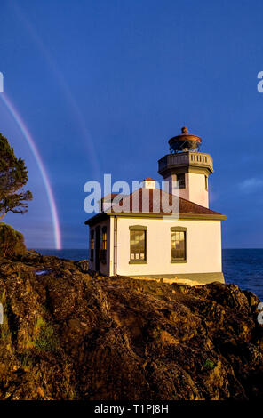 WA05432-00...WASHINGTON - Lime Kiln Lighthouse on San Juan Island over looks the Haro Strait. Stock Photo