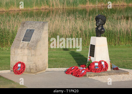 Monument to Major John Howard who led a glider-borne assault on Pegasus Bridge and Horsa Bridge on D-Day (June 6, 1944) in Normandy, France Stock Photo