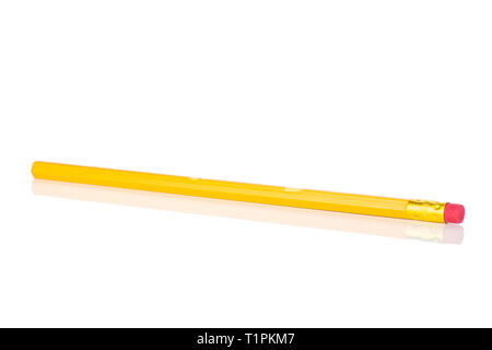 One whole unsharpened yellow pencil isolated on white background Stock Photo