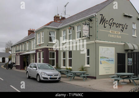 The outside of McGrory's Hotel, a family run hotel and pub in County Donegal in the village of Culdaff. Stock Photo