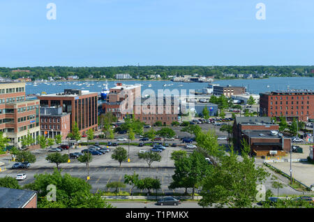 Portland Old Port is filled with 19th century brick buildings and is now the commercial center of the city, Portland, Maine, USA. Stock Photo
