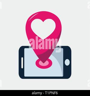love map pointer with smartphone vector illustration Stock Vector