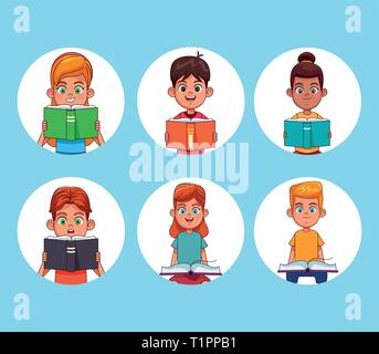 Kids reading books cartoons Stock Vector