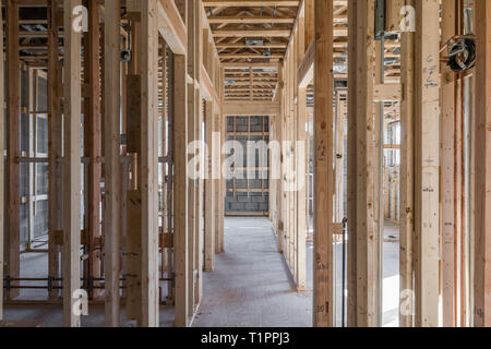 Framing for drywall in an apartment under construction Stock Photo