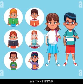 Kids reading books cartoons Stock Vector