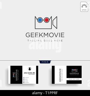 geek movie video entertainment simple line logo template vector illustration icon element - vector file Stock Vector