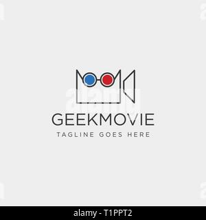 geek movie video entertainment simple line logo template vector illustration icon element - vector file Stock Vector