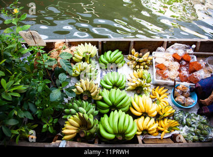 floating market - top view of boat full of fresh fruits on sale Stock Photo