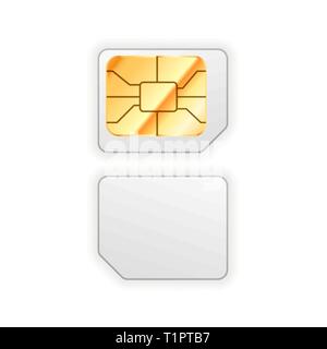 Set of blank micro sim card for phone with golden glossy chip from both sides isolated on white Stock Vector