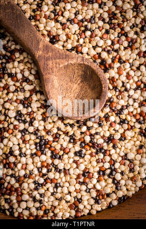 Organic Quinoa Grains with Wooden Spoon Stock Photo