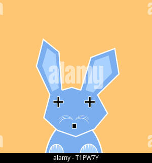 Blue Easter Bunny on yellow Background. Funny Easter Rabbit Illustration. Turquoise Rabbit on yellow Background. Stock Photo