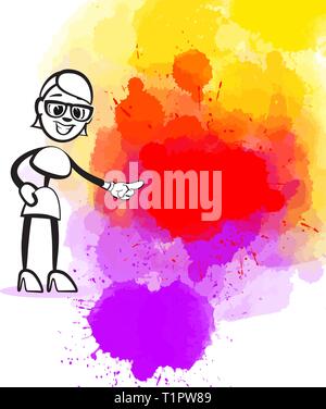 Girl Pointing to Someone. Hand-drawn vector illustration, creative backdrops series. Stock Vector