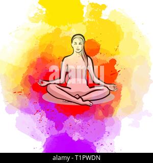 Lotus Yoga Pose. Hand-drawn vector illustration, healthy exercise series. Stock Vector