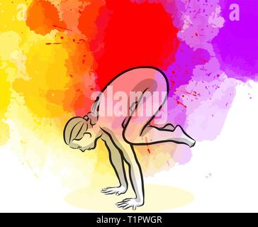 Black Crow Yoga Pose. Hand-drawn vector illustration, healthy exercise series. Stock Vector