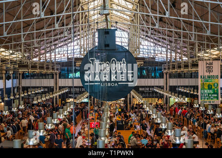 Time Out Market Lisboa is a food hall located in the Mercado da Ribeira at Cais do Sodre in Lisbon, Portugal Stock Photo