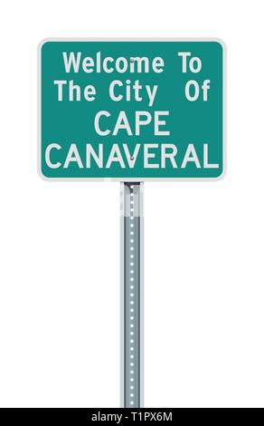 Vector illustration of the City of Cape Canaveral green road sign Stock Vector