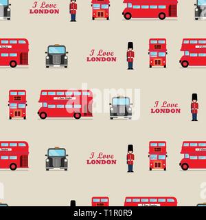 London iconic symbols seamless pattern. Vector illustration. Stock Vector