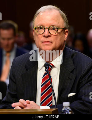 Washington, United States Of America. 27th Mar, 2019. Robert Sumwalt, Chairman, National Transportation Safety Board (NTSB) testifies before the United States Senate Committee on Commerce, Science, and Transportation Subcommittee on Aviation and Space, during a hearing titled, 'The State of Airline Safety: Federal Oversight of Commercial Aviation' to examine problems with the Boeing 737 Max aircraft highlighted by the two recent fatal accidents. Credit: Ron Sachs/CNP | usage worldwide Credit: dpa/Alamy Live News Stock Photo