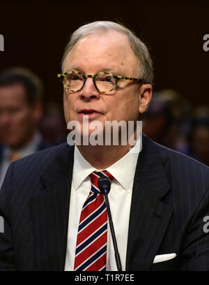 Washington, District of Columbia, USA. 27th Mar, 2019. Robert Sumwalt, Chairman, National Transportation Safety Board (NTSB) testifies before the United States Senate Committee on Commerce, Science, and Transportation Subcommittee on Aviation and Space, during a hearing titled, ''The State of Airline Safety: Federal Oversight of Commercial Aviation'' to examine problems with the Boeing 737 Max aircraft highlighted by the two recent fatal accidents Credit: Ron Sachs/CNP/ZUMA Wire/Alamy Live News Stock Photo