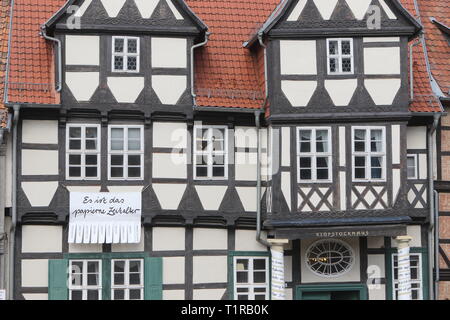 28 March 2019, Saxony-Anhalt, Quedlinburg: The Klopstockhaus Quedlinburg starts the spring season on 3 April 2019 with a newly designed permanent exhibition. The biographical-literary-historical museum gives an impression of the life and work of the poet Friedrich Gottlieb Klopstock as well as of the first doctor of medicine, Dorothea Christiana Erxleben, and the sports pedagogue GutsMuths. The three Quedlinburg personalities each made a momentous contribution to the Enlightenment. The exhibition combines texts from the 18th century with interactive approaches and modern media. Photo: Matthias Stock Photo