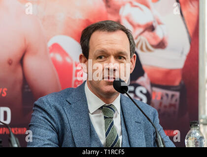 Liverpool, UK. 28th March, 2019. Adam Smith during Pre-match Final Press Conference at The Cunard Building on Thursday, 28 March 2019. LIVERPOOL, ENGLAND. (Editorial use only, license required for commercial use. No use in betting, games or a single club/league/player publications.) Credit: Taka G Wu/Alamy News Stock Photo