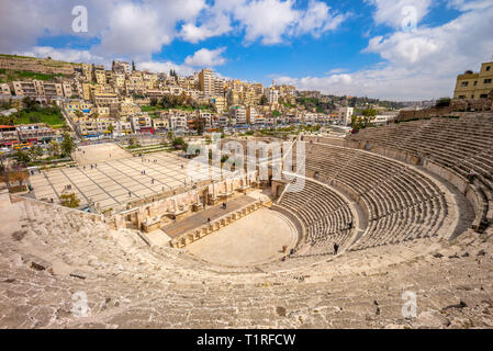 Aerial view of Roman Theatre in Amman, Jordan Stock Photo