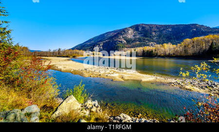 Fall colors along the North Thompson River between the towns of Clearwater and Little Fort in Beautiful British Columbia, Canada Stock Photo